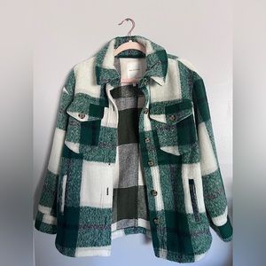 Avec Les Filles (S) Thick Plaid Button Down Flannel Jacket Green Black White